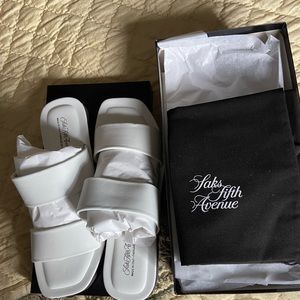 NWT White Leather Slides NIB